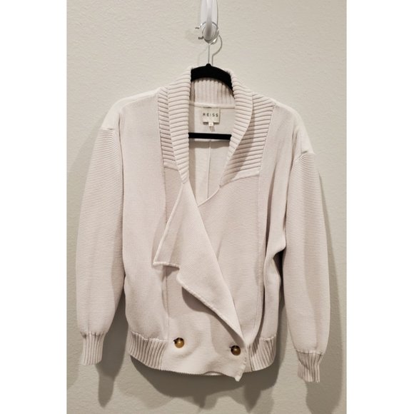 REISS Lukie Knitted Ivory White Cardigan - Picture 3 of 5